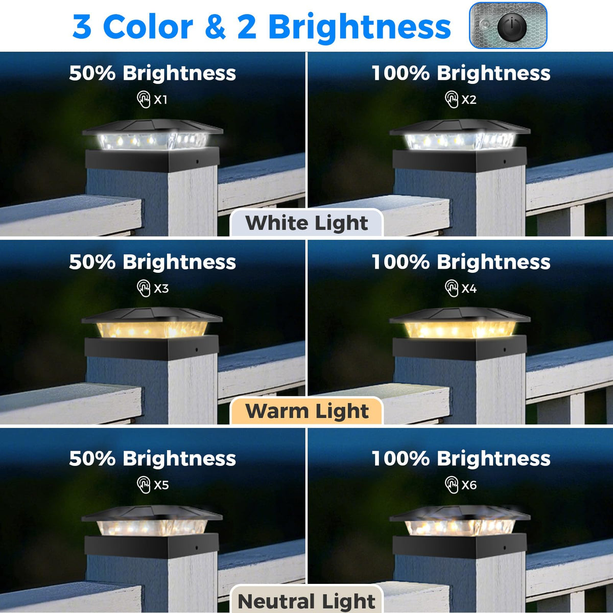 peasur 4x4 Solar Post Cap Lights, 3 Colour Modes, 4-Pack, Black