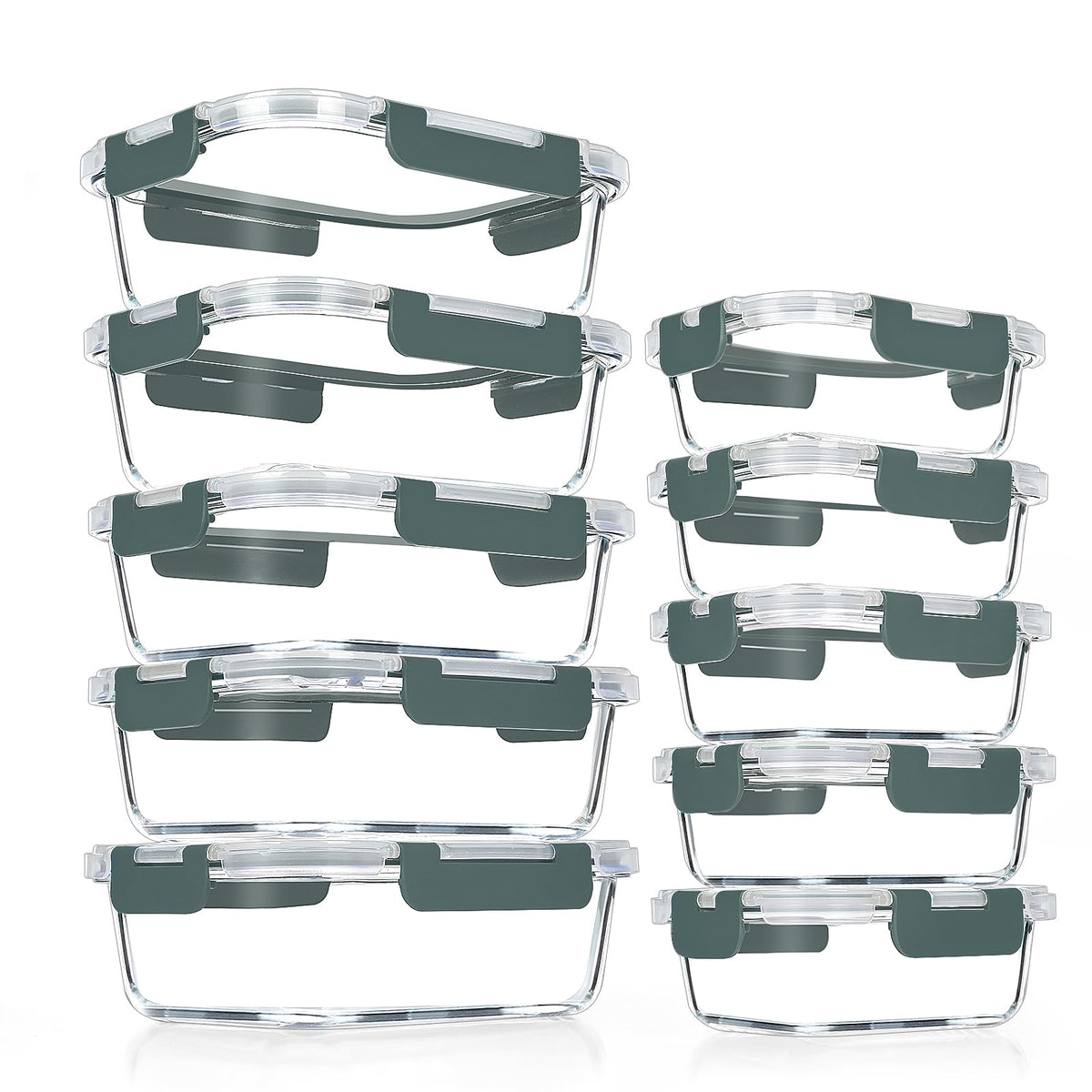 Verones Glass Meal Prep Containers with Lids, 10 Pack, Grey