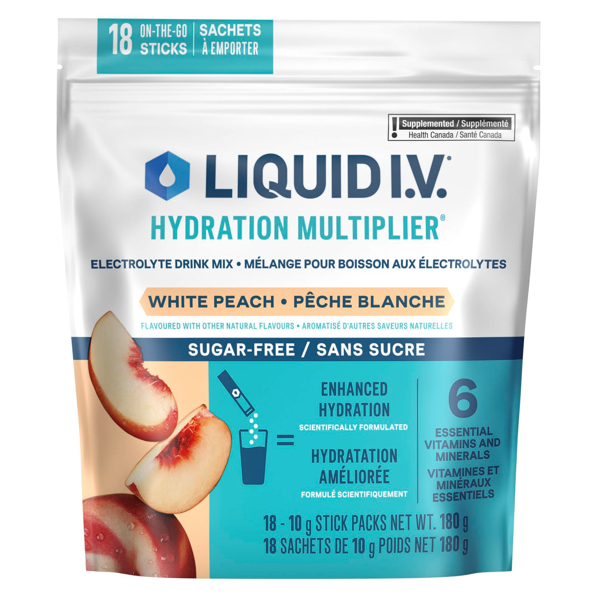 Liquid I.V. Sugar-Free Electrolyte Drink Mix, White Peach, 18 Sticks