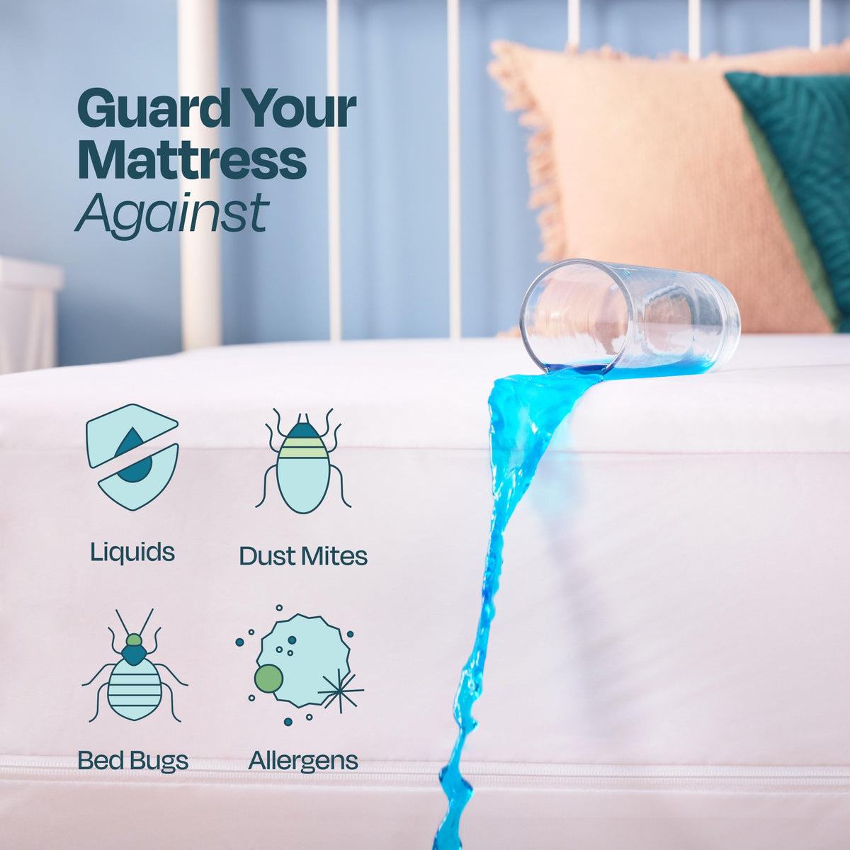 Linenspa Zippered Waterproof Mattress Encasement, Queen, White