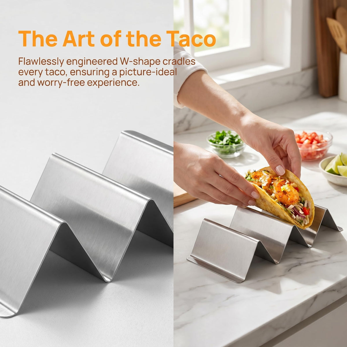 Bekith Stainless Steel Taco Holder Stand, 6 Pack