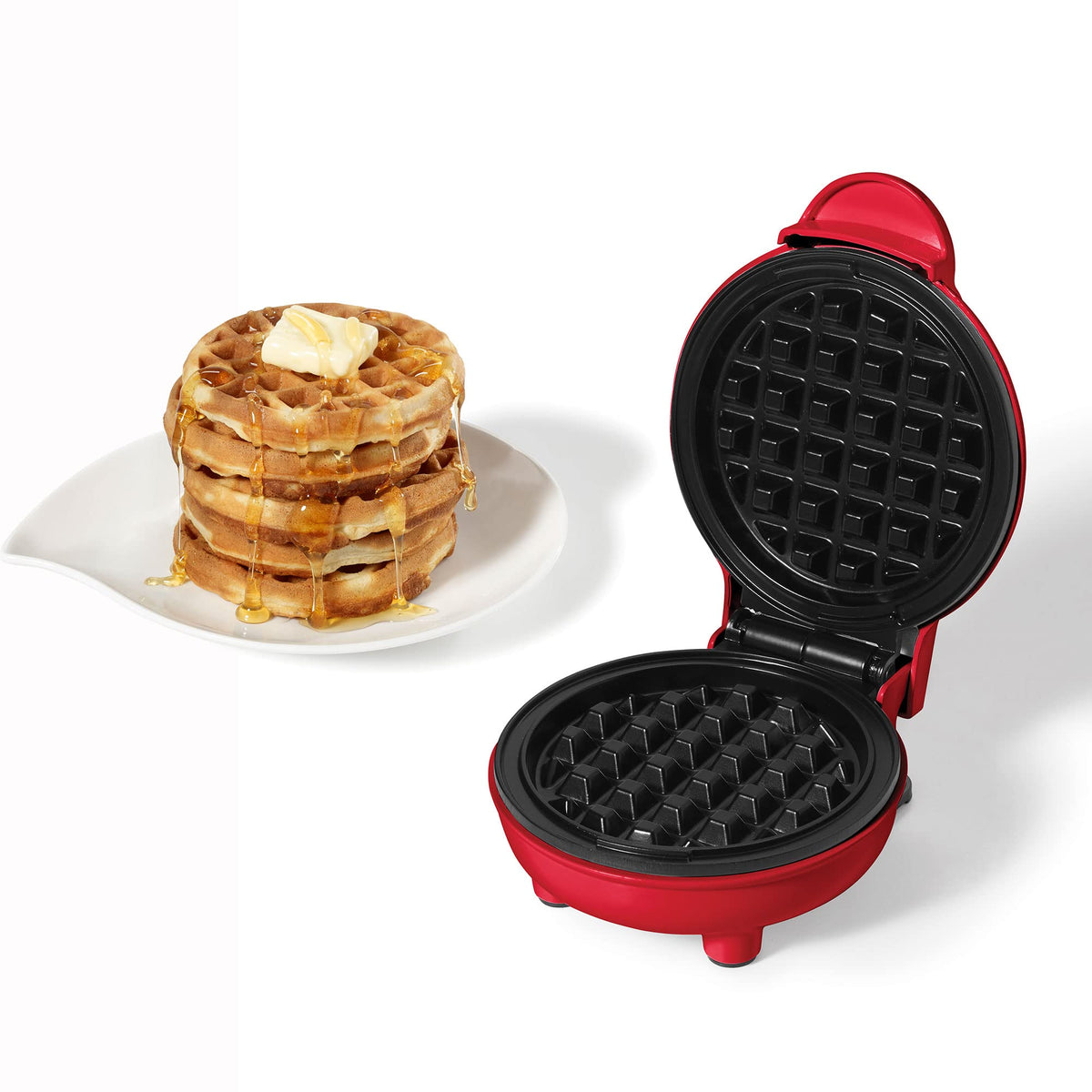 Starfrit Electric Mini Waffle Maker, 4 Inch, Red, 350 W