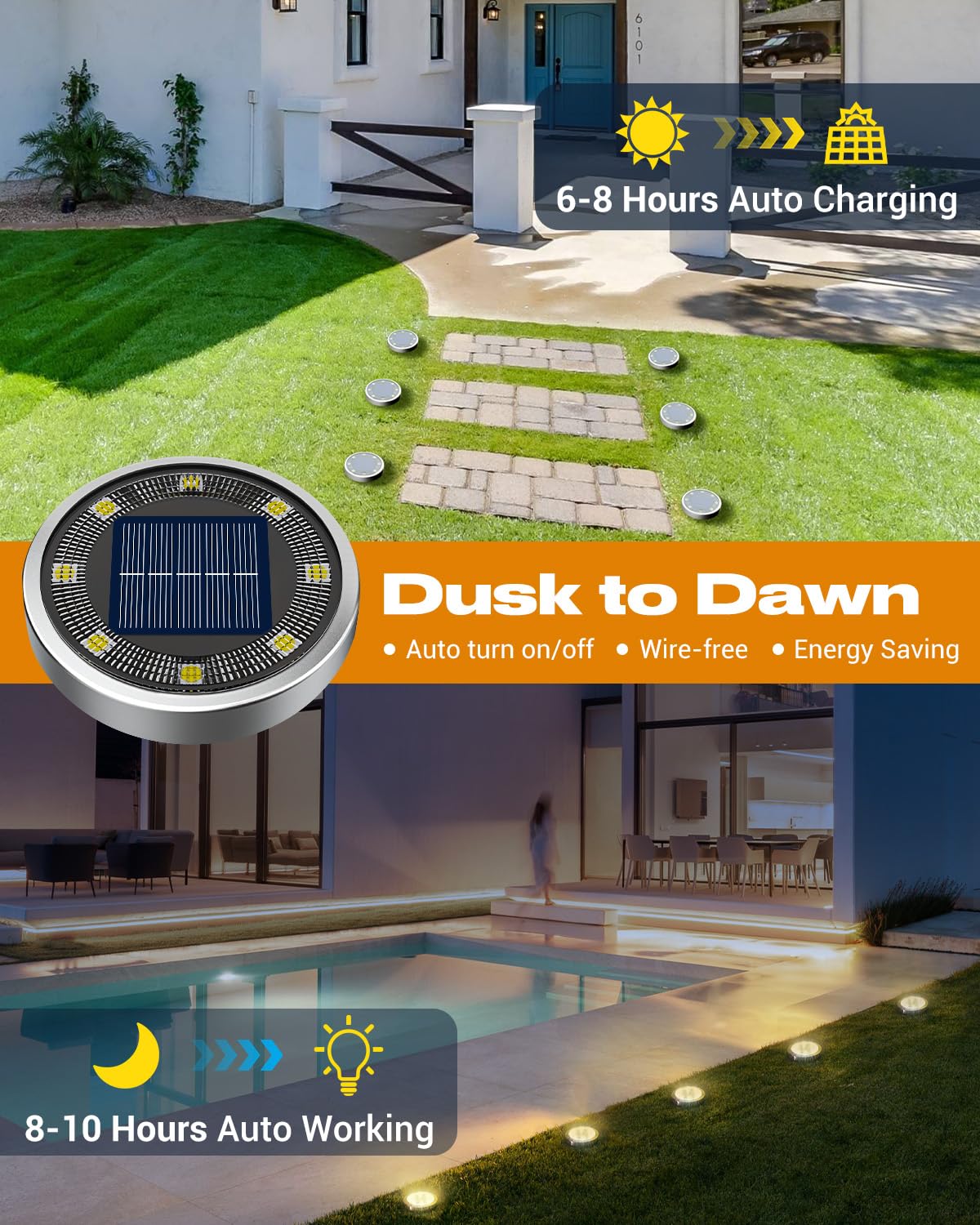 btfarm Solar Ground Lights, 8 LED, Warm White (10 Pack)