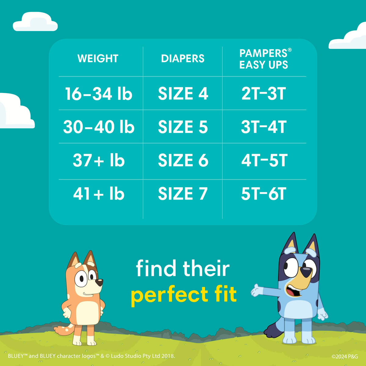 Pampers Easy Ups Bluey Training Pants, Size 7 (5T-6T), 70 Count
