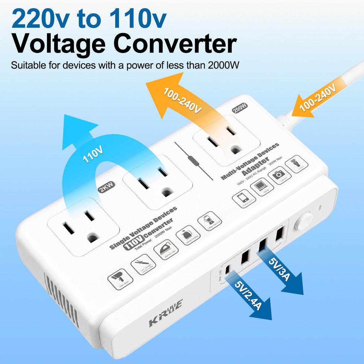 220V to 110V International Travel Voltage Converter