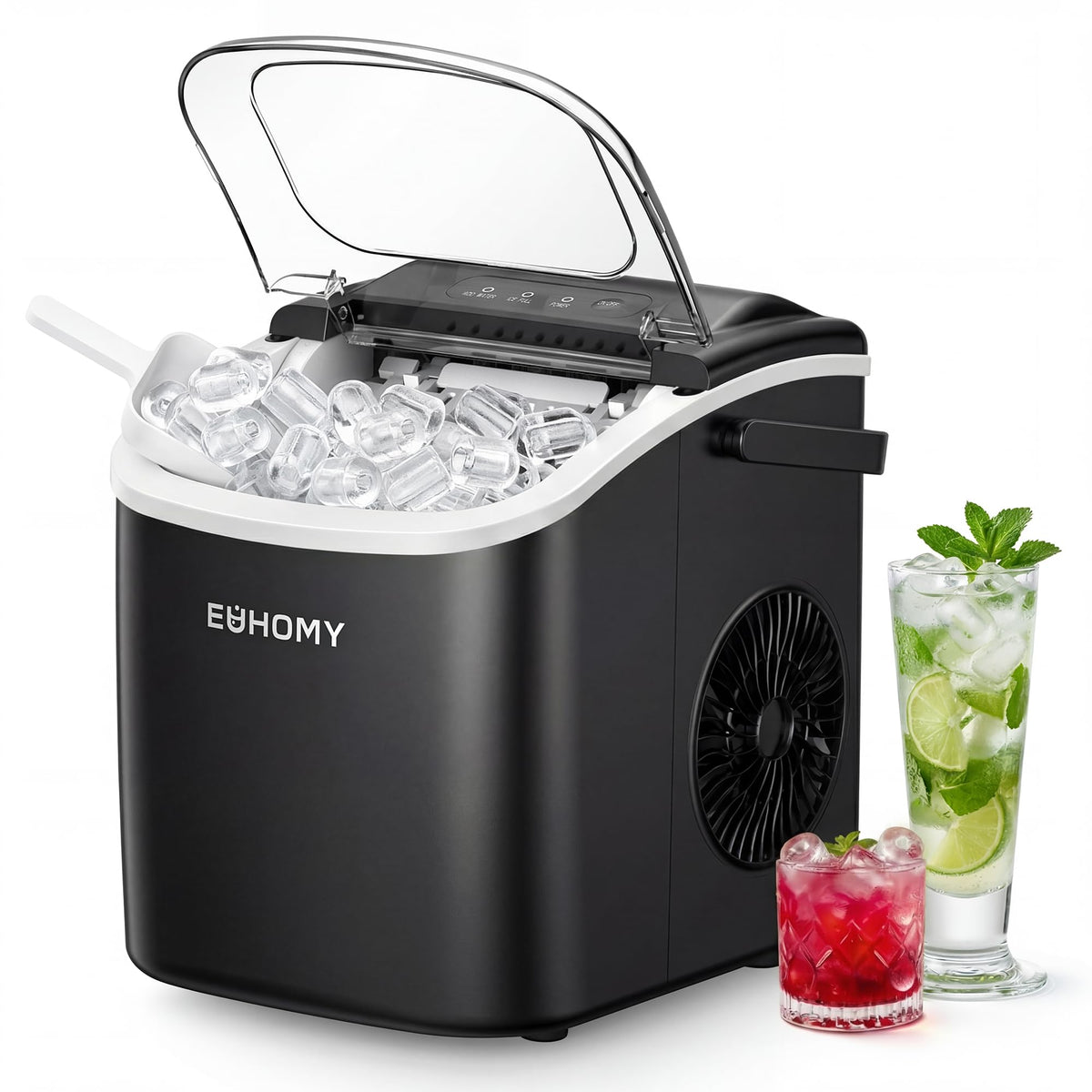 EUHOMY Countertop Ice Maker with Handle, 26.4 lb Per Day, Black