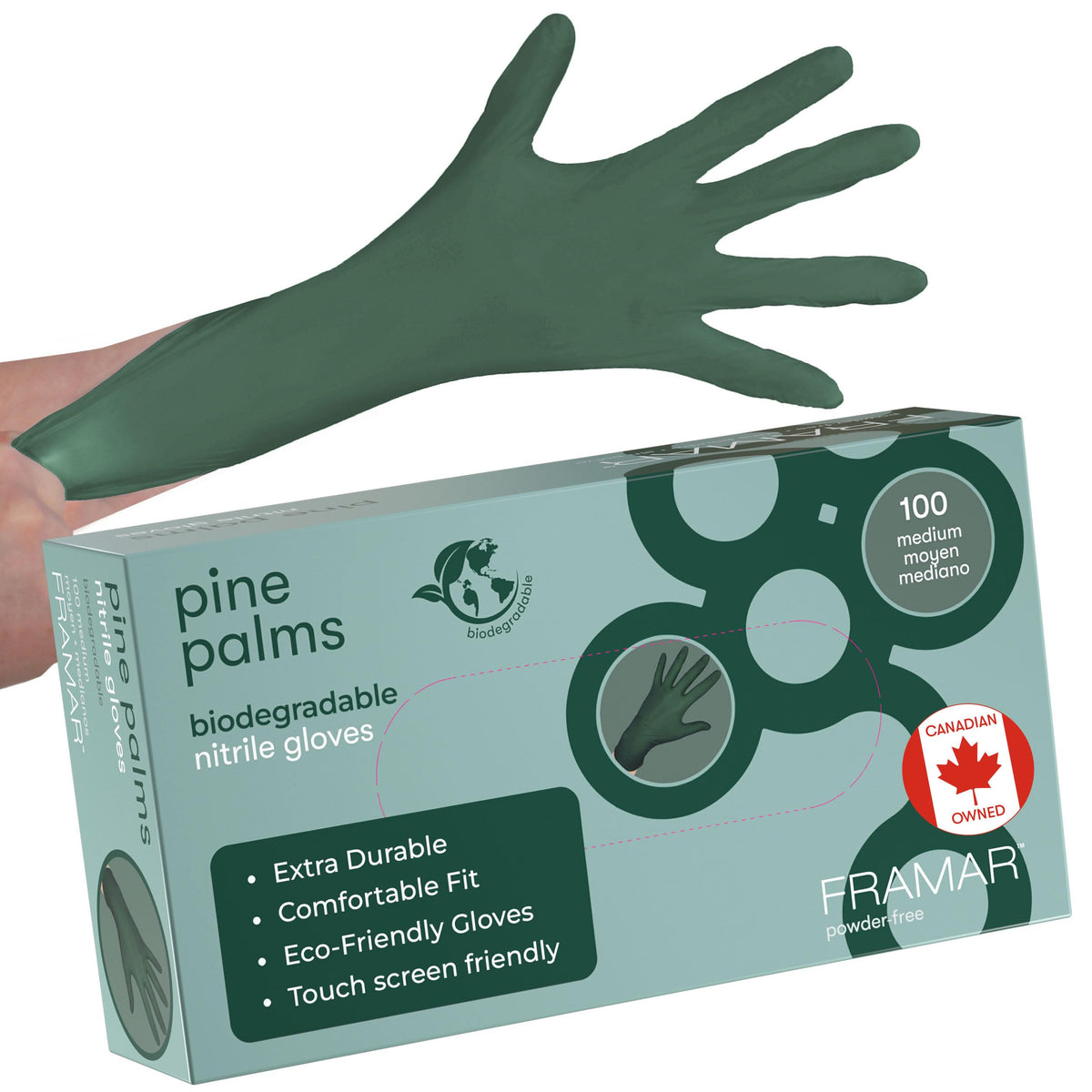FRAMAR Green Disposable Nitrile Gloves, Medium (100 Count)