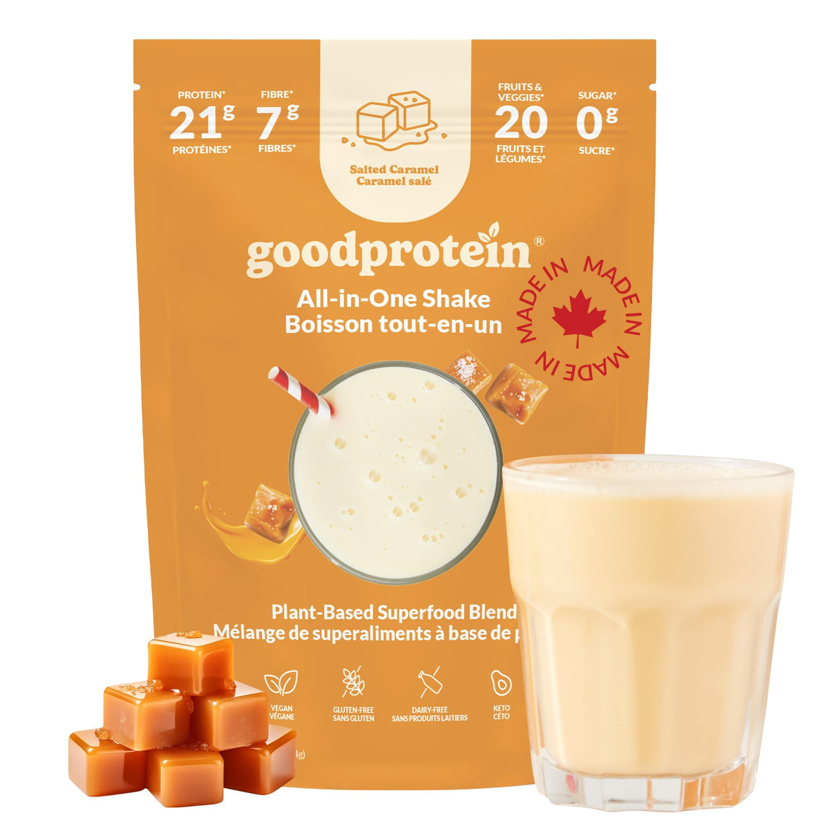 Good Protein Plant-Based All-in-One Shake, Salted Caramel, 440 g