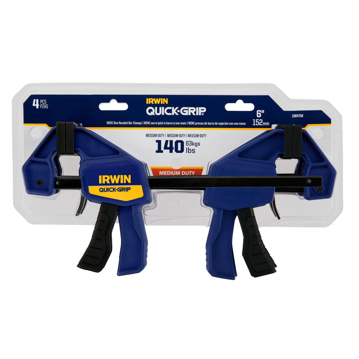 Irwin Quick-Grip One-Handed Mini Bar Clamps, 6 Inch, 4 Pack