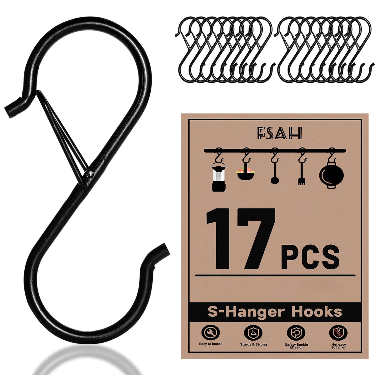 Heavy Duty S Hooks for Hanging, Black, 3.5 in, 17 Pcs