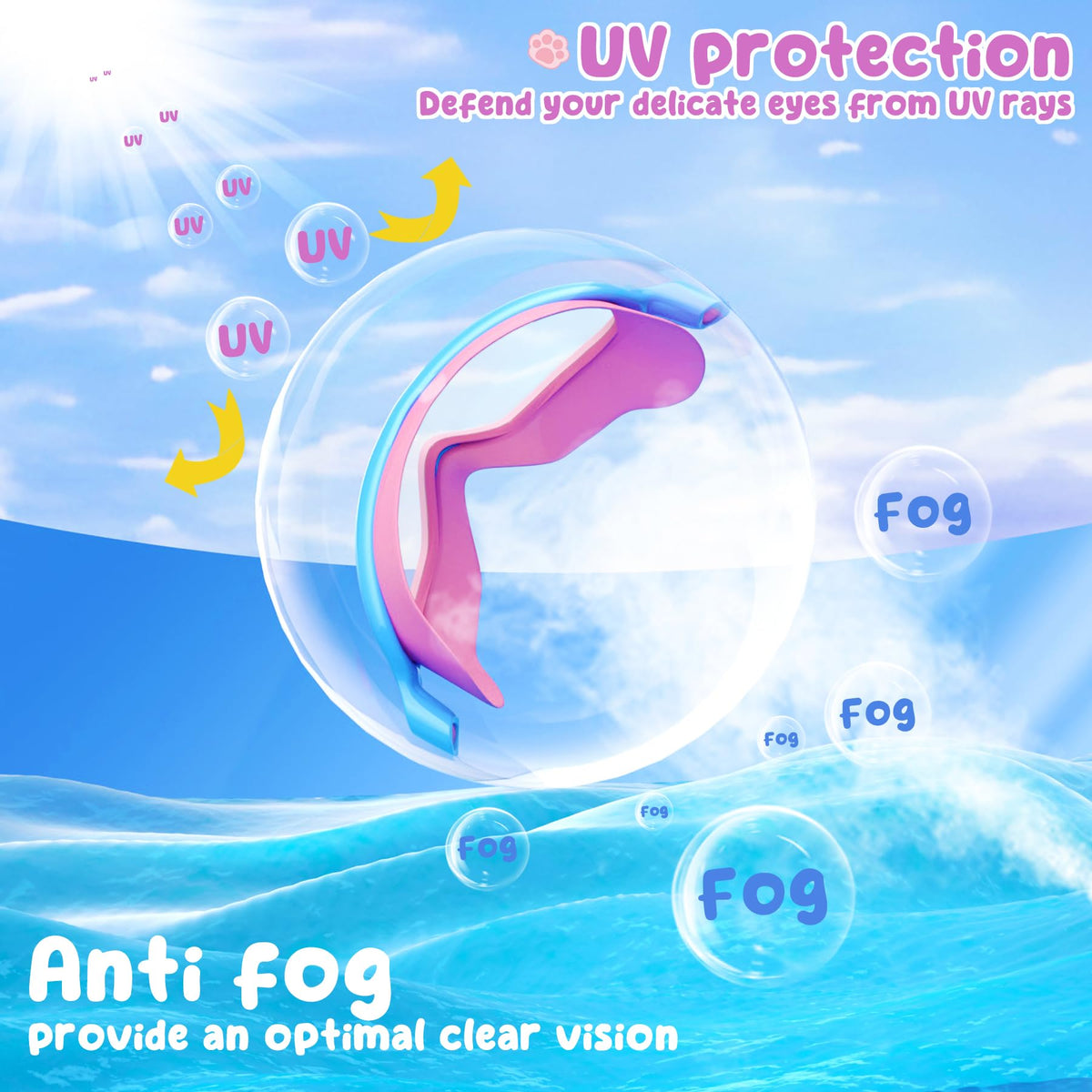 Kids' Anti-Fog Swimming Goggles, Ages 4-14 (2 Pack)