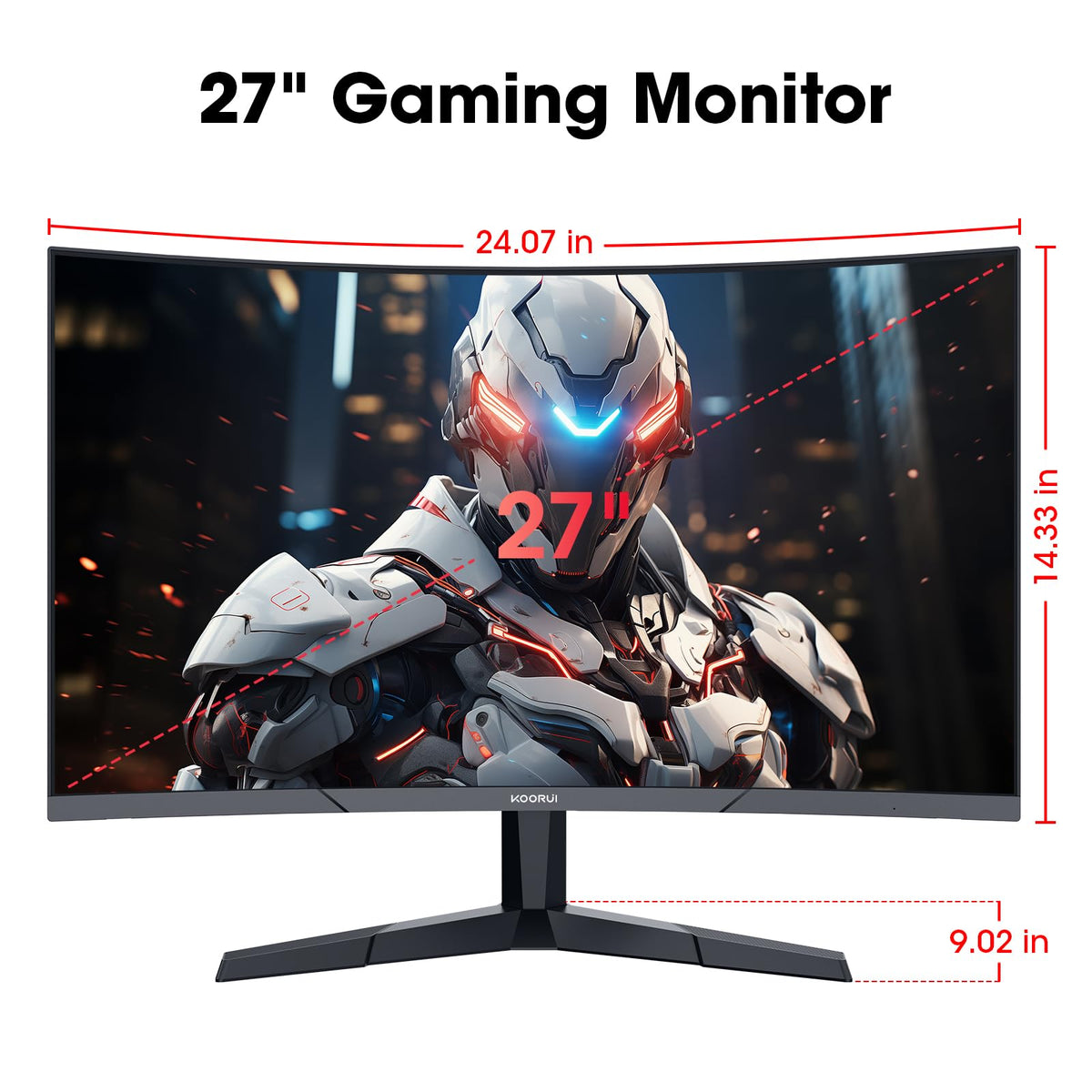KOORUI 27 Inch Curved Gaming Monitor, 180Hz, 1ms, 1080P, 1500R