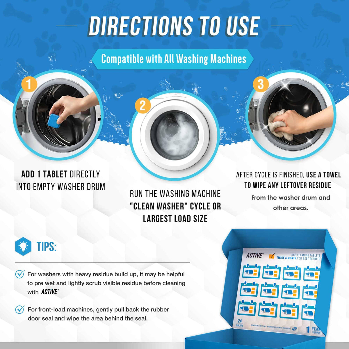 Enzymatic Washing Machine Cleaner for Pet Owners, 24 Tablets