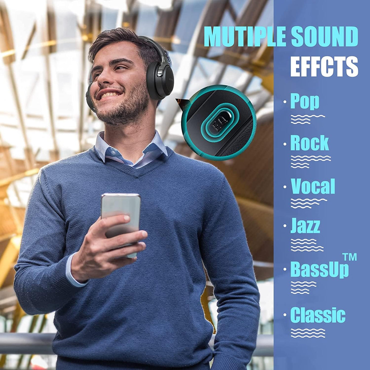 BERIBES Foldable Wireless Over-Ear Headphones with Mic, Black