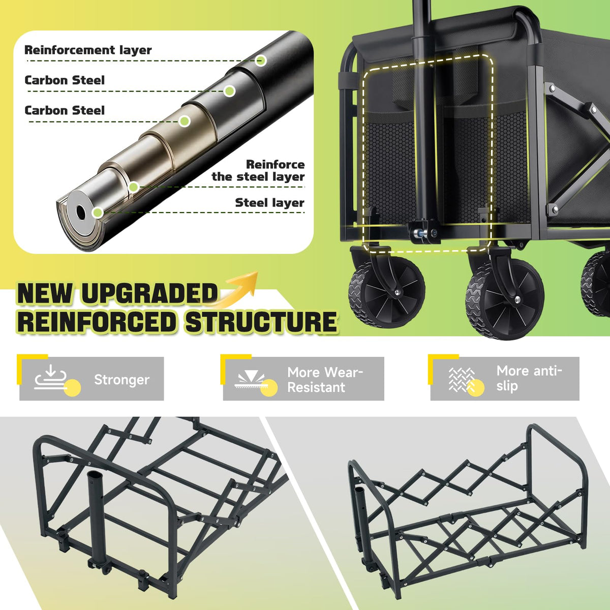 Collapsible Folding Utility Wagon Cart, 100 kg, Black
