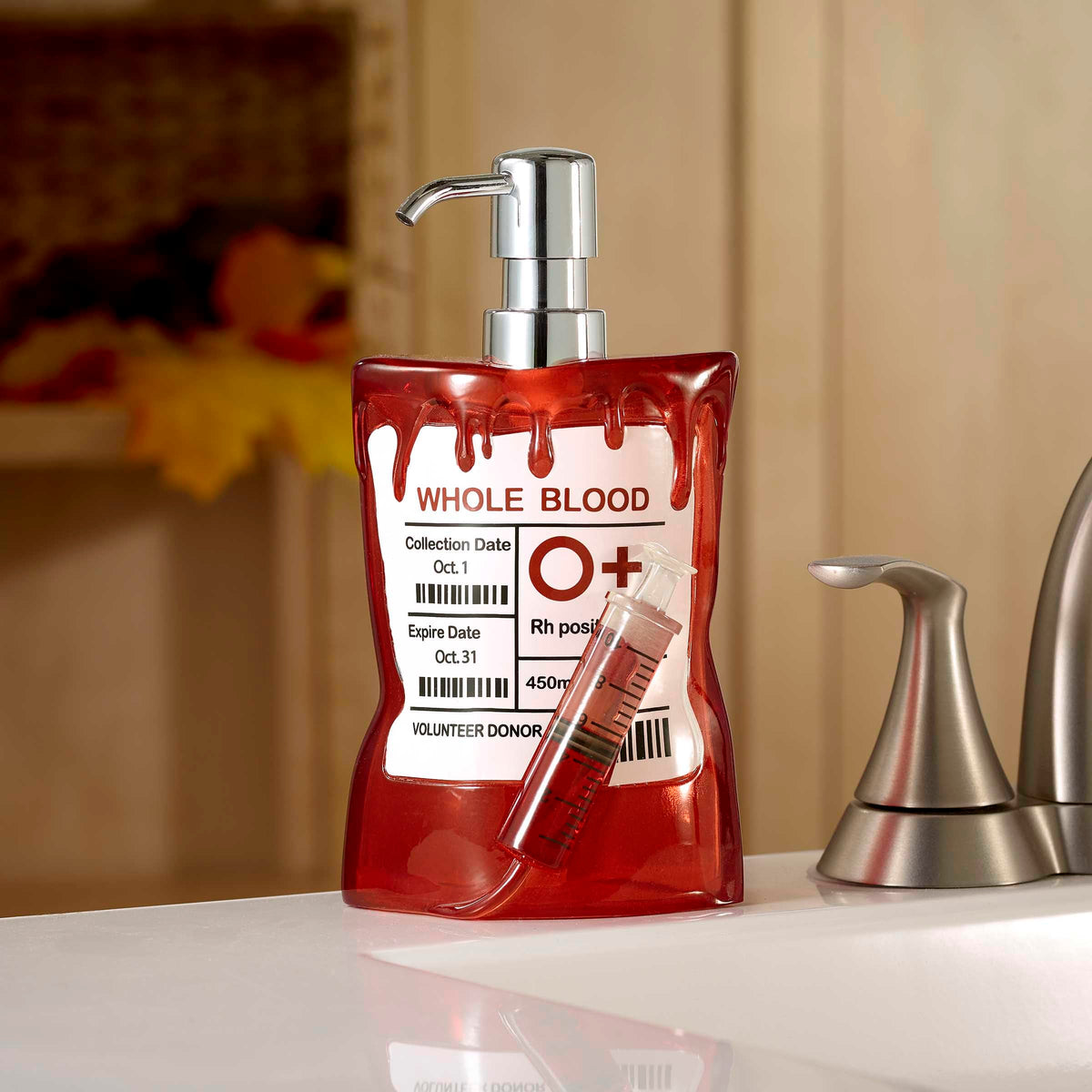Avanti Linens Halloween Blood Bag Soap Dispenser, Hand Painted Resin