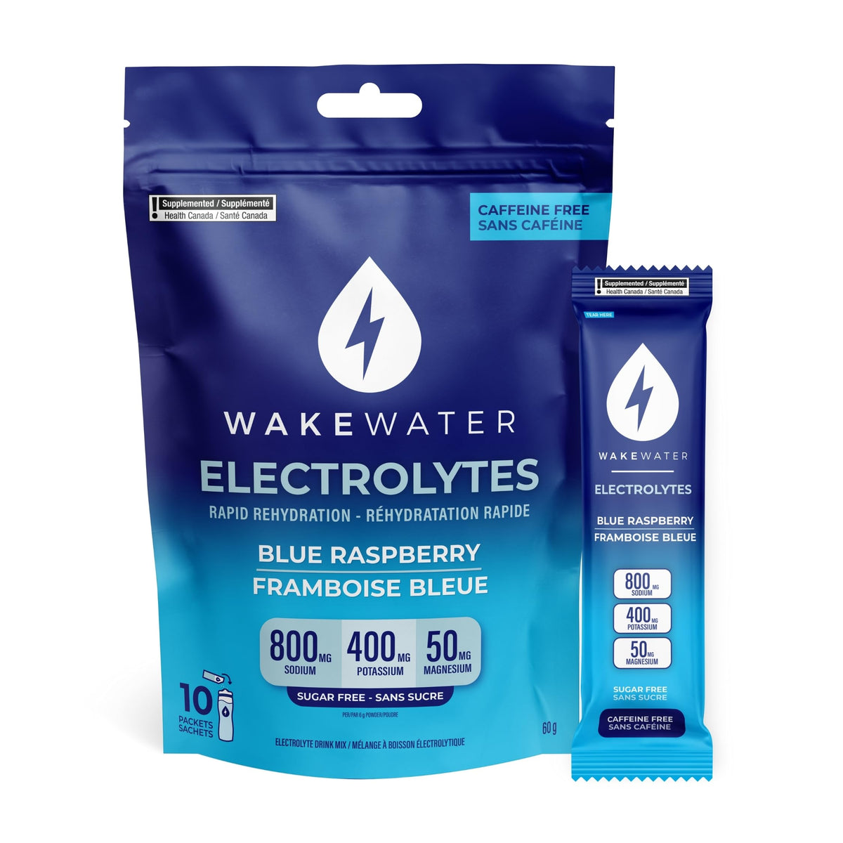 Wake Water Sugar Free Electrolyte Packets, Blue Raspberry (10 Pack)