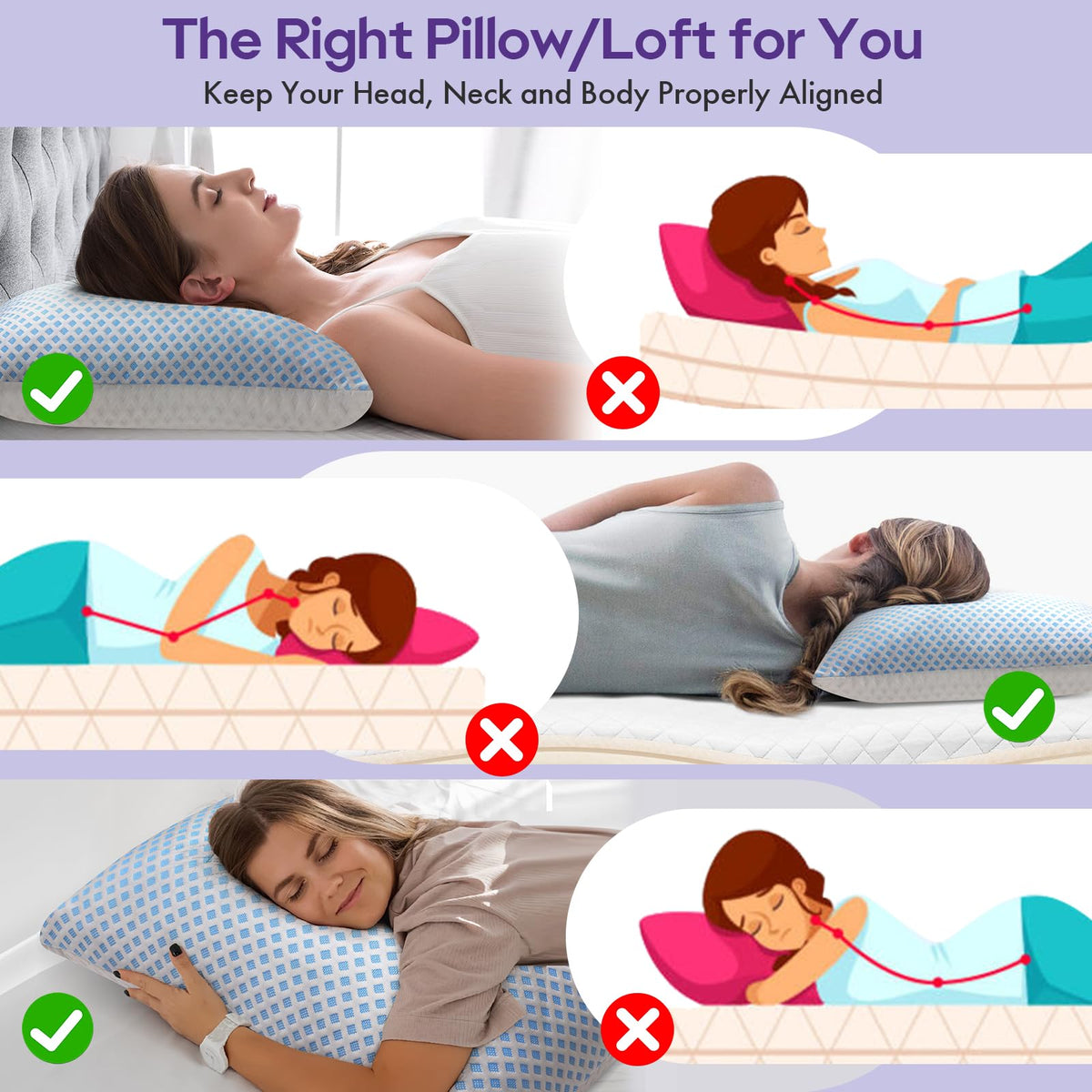 Cooling Memory Foam Pillows, Queen Size, 2 Pack, 20x30In