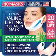 Stylia V Line Lifting Collagen Face Mask with Chin Strap, 10PC