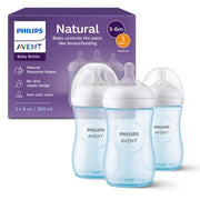 Philips Avent Natural Baby Bottles, Medium Flow, 9 oz, Blue (3 Pack)