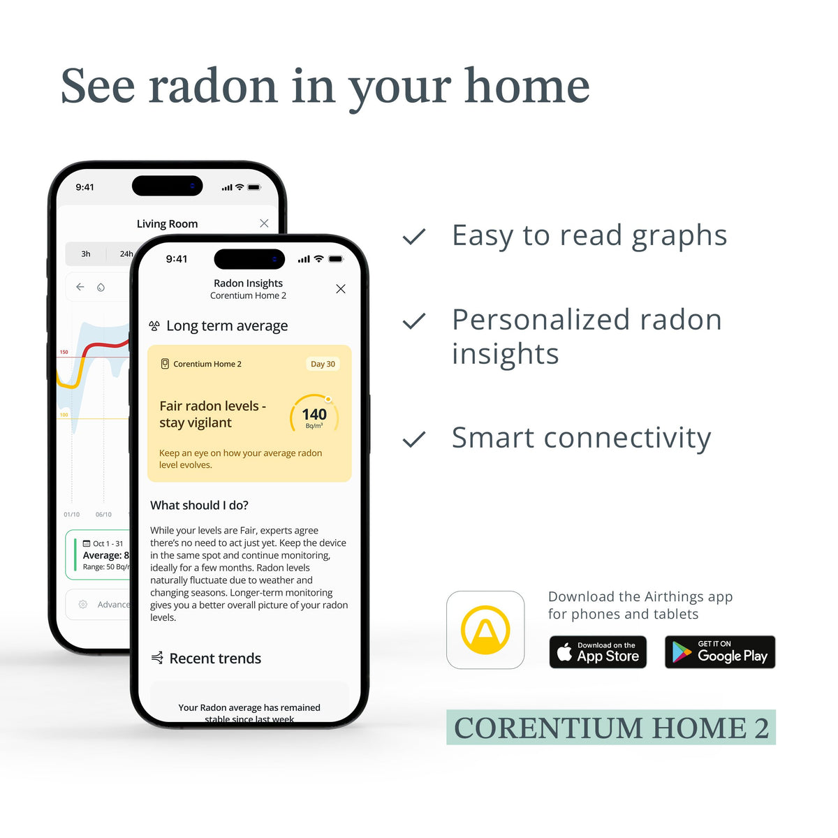 Airthings 325 Corentium Home 2 Smart Digital Radon Detector