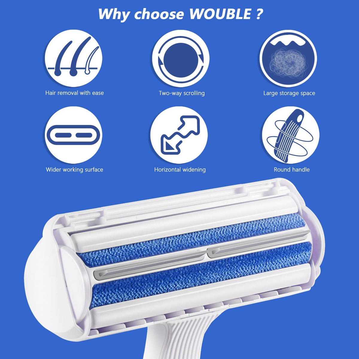 Wouble Reusable Pet Hair Remover Roller, White