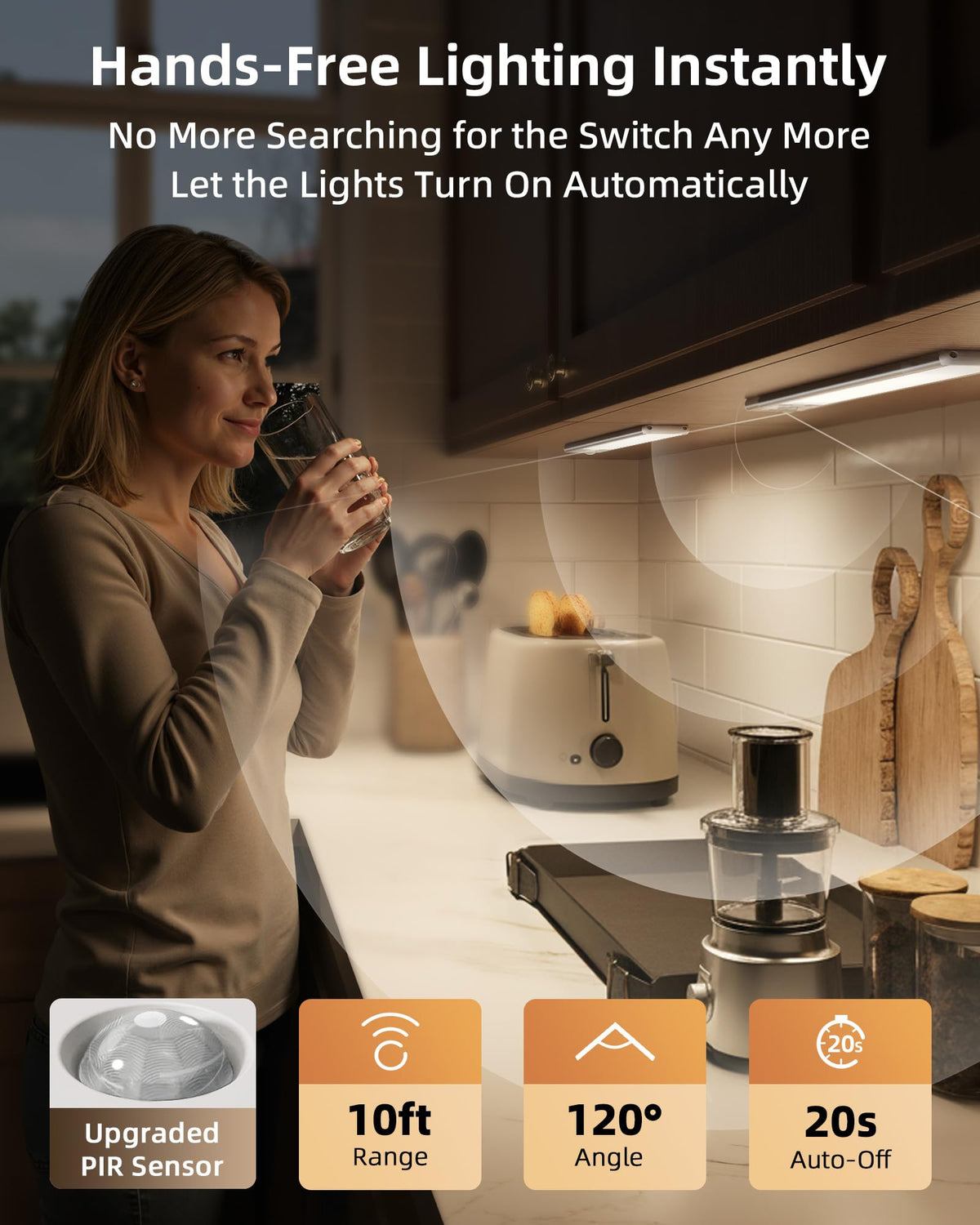 EZVALO Rechargeable Motion Sensor Under Cabinet Light, 10"