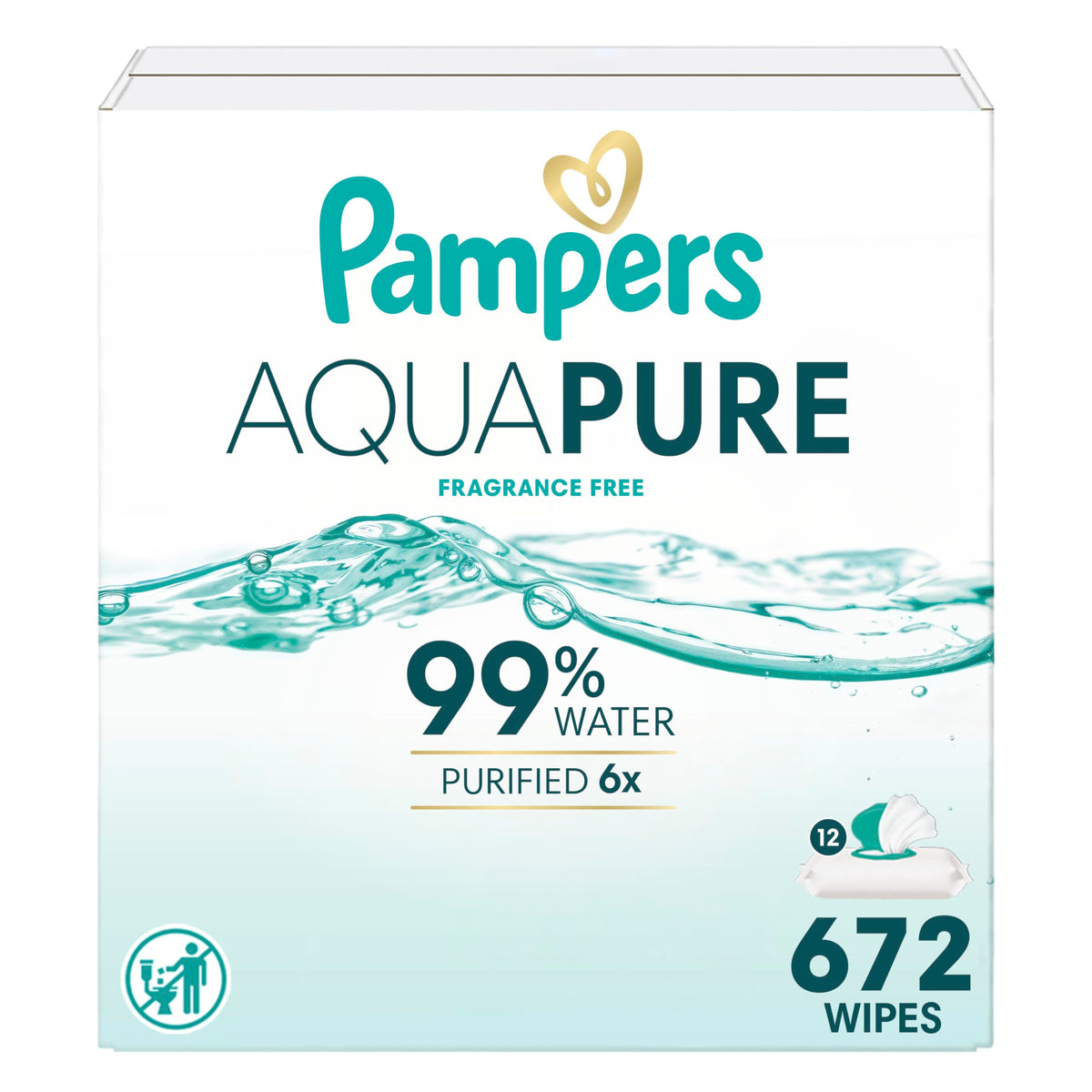 Pampers Aqua Pure Fragrance-Free Baby Wipes, 12 Packs, 672 Count