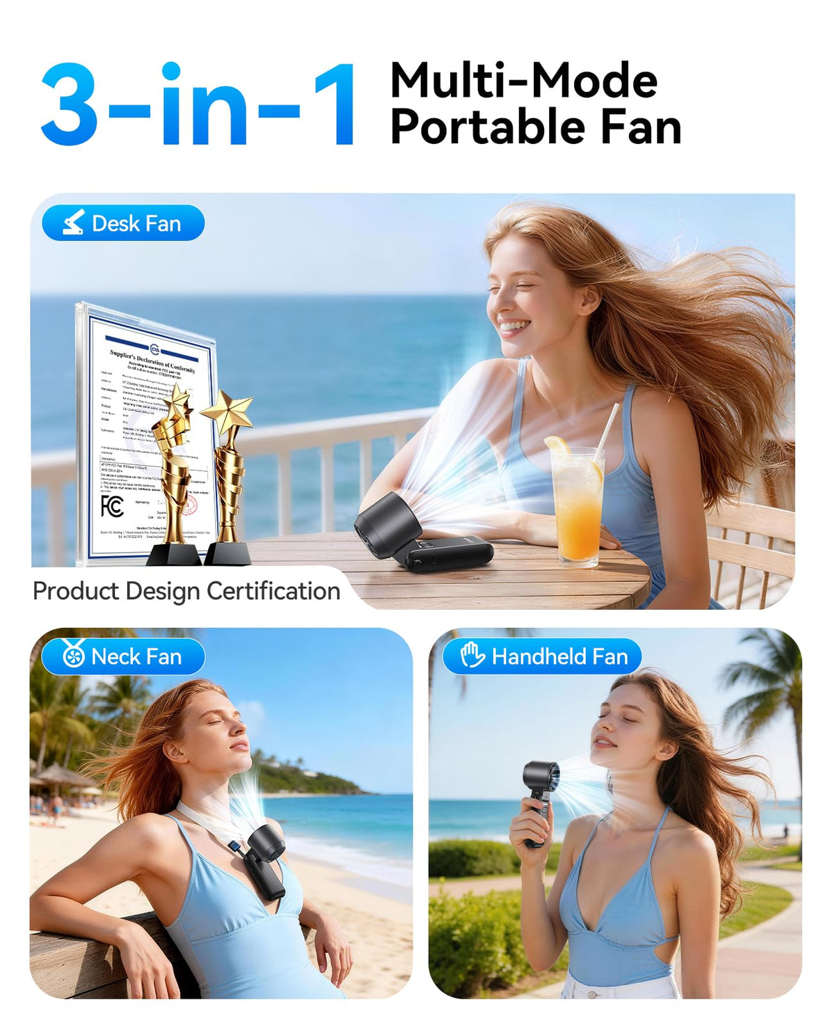 KIMMOO 3-in-1 Portable Handheld Turbo Fan -100 Speeds