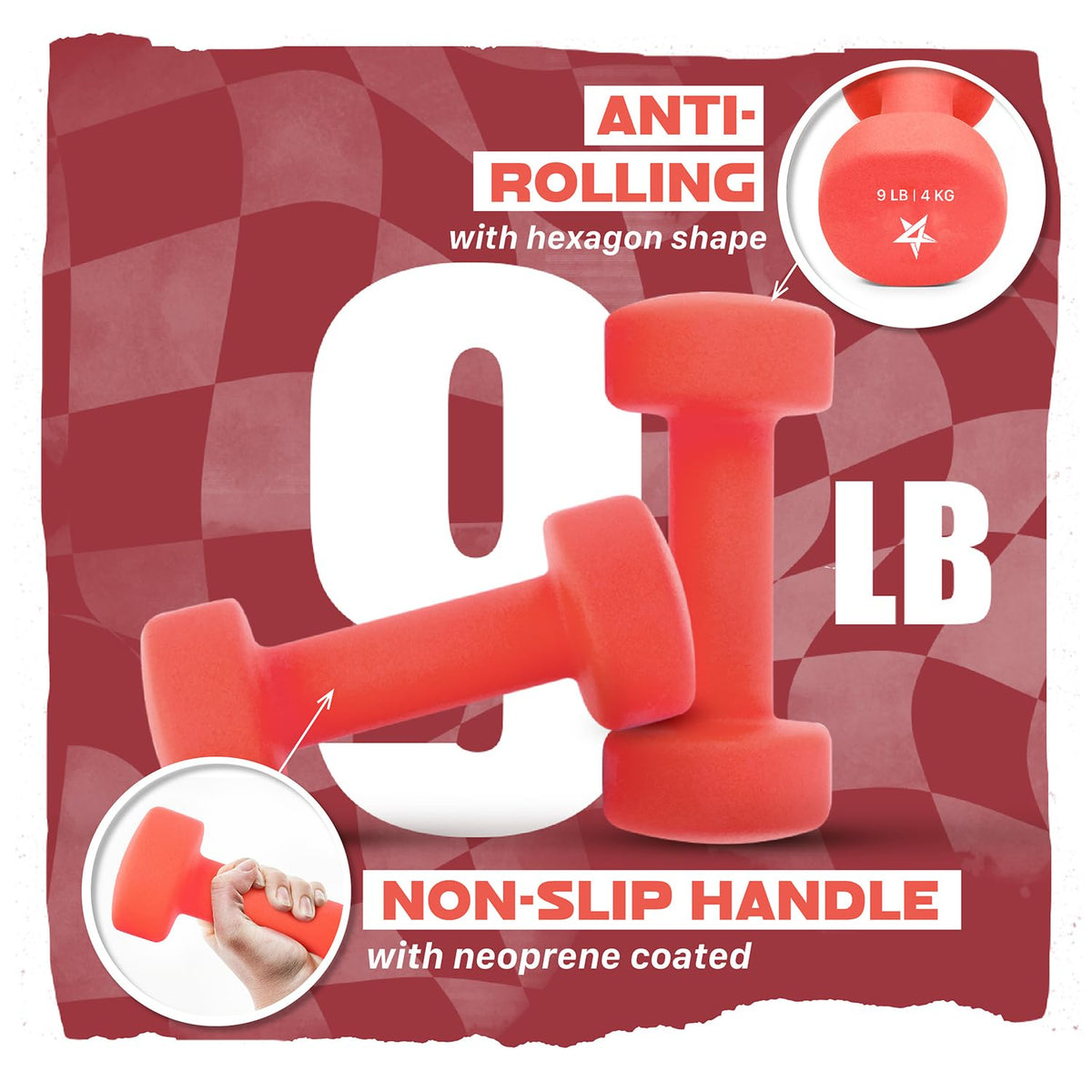 Yes4All Neoprene Dumbbells Pair, D. Red, 9lbs