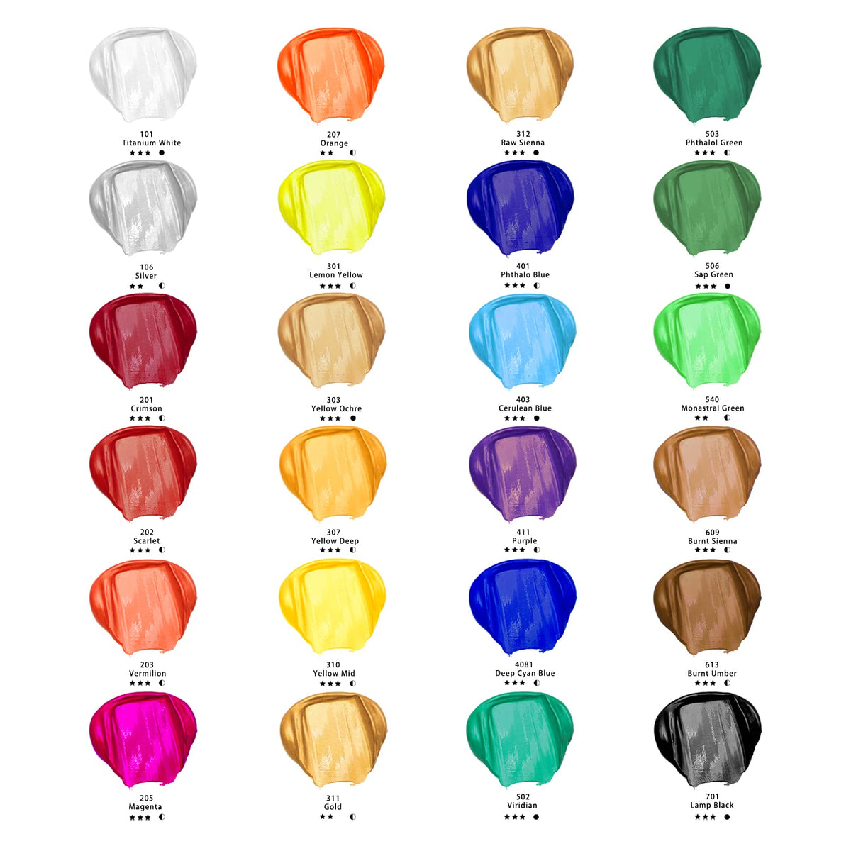 Artecho Acrylic Paint Set, 24 Colors, 2oz/59ml