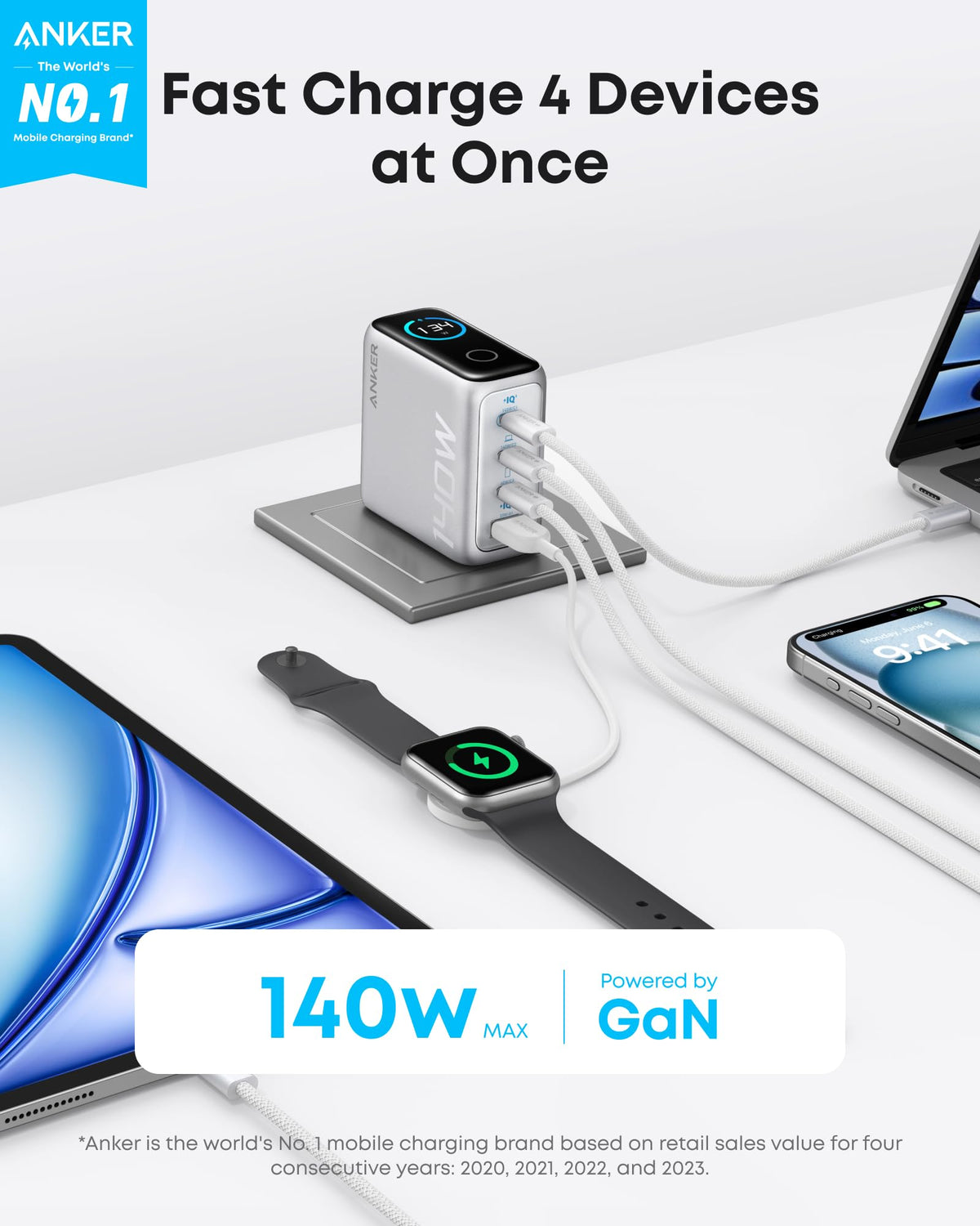Anker 140W USB C Laptop Charger, 4-Port GaN