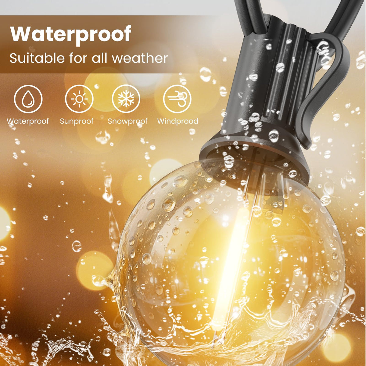 RTTY G40 Shatterproof LED Outdoor String Lights, 25 ft