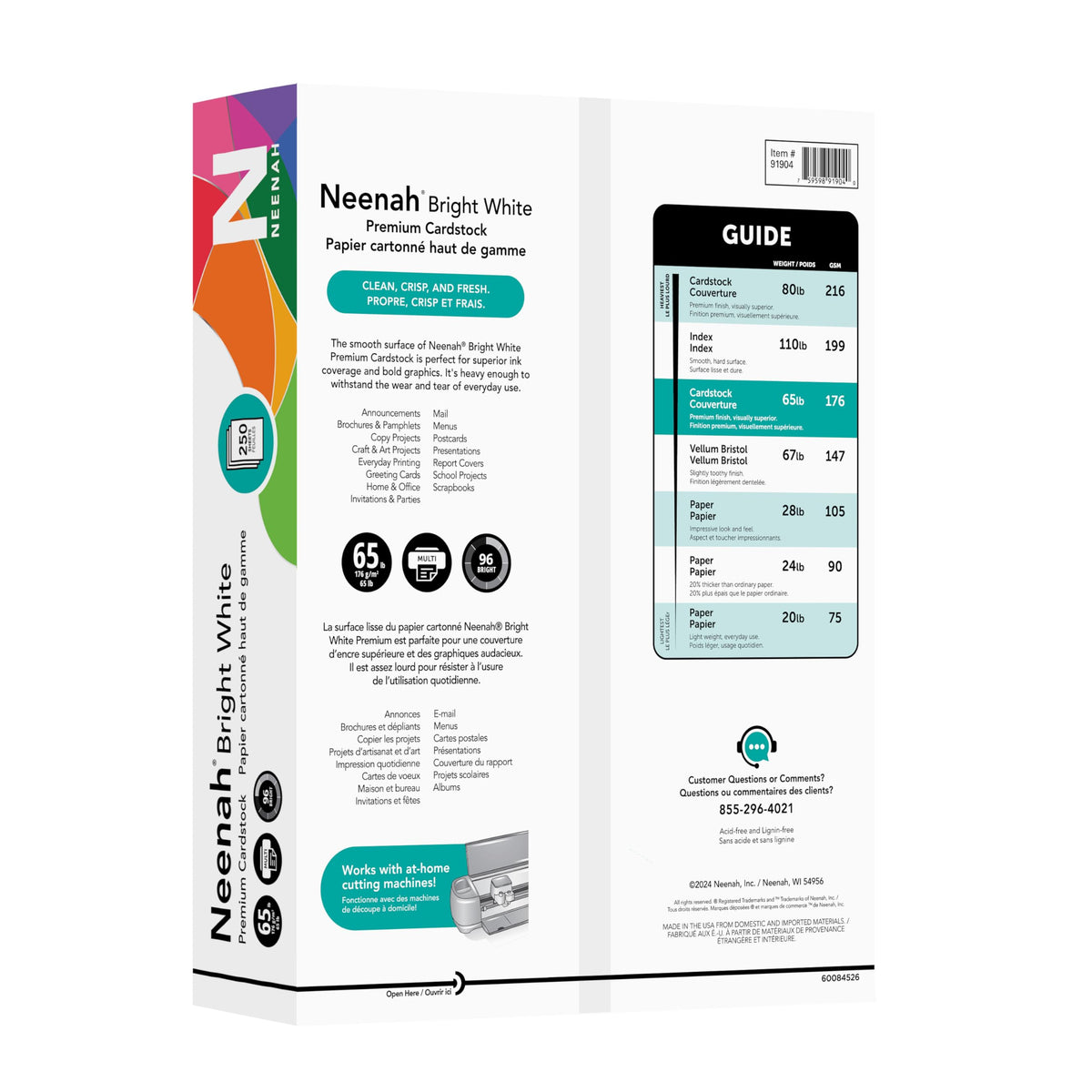 Neenah Premium Cardstock, Letter, 65 lb, 250 Sheets, 91904