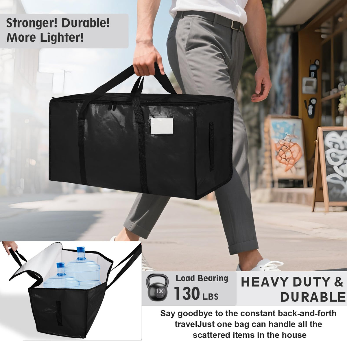 Extra Large Heavy Duty Moving Bags with Zippers, Black (6 Pack)