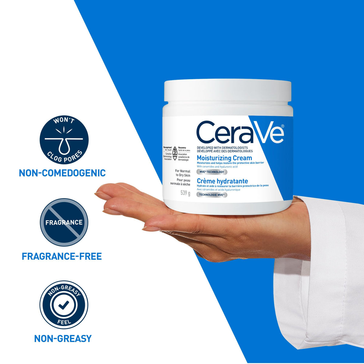 CeraVe Moisturizing Cream, Face, Hands & Body, 539 g