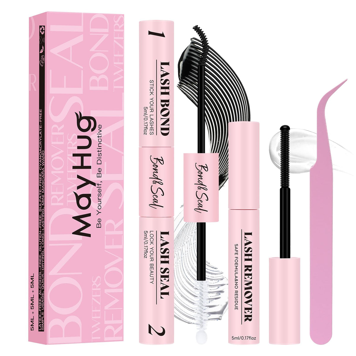 Mayhug 4-in-1 Lash Cluster Glue Bond and Seal Kit with Remover