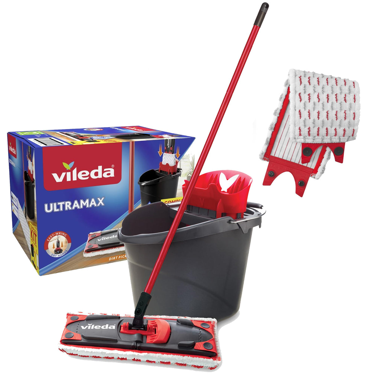 Vileda Ultramax Flat Mop and Bucket Set with 1 Extra Refill