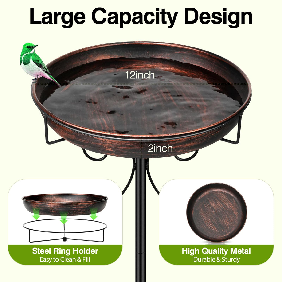 Daoeny Vintage Freestanding Bird Bath & Feeder, 35", Antique Bronze