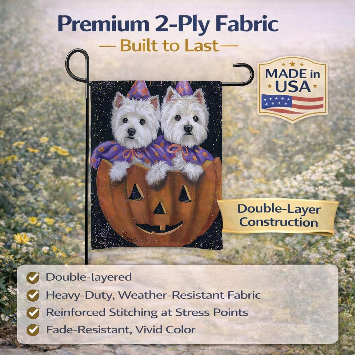 Caroline's Treasures PPP3205GF Westie Halloween Pumpkin Ride Flag Garden Size