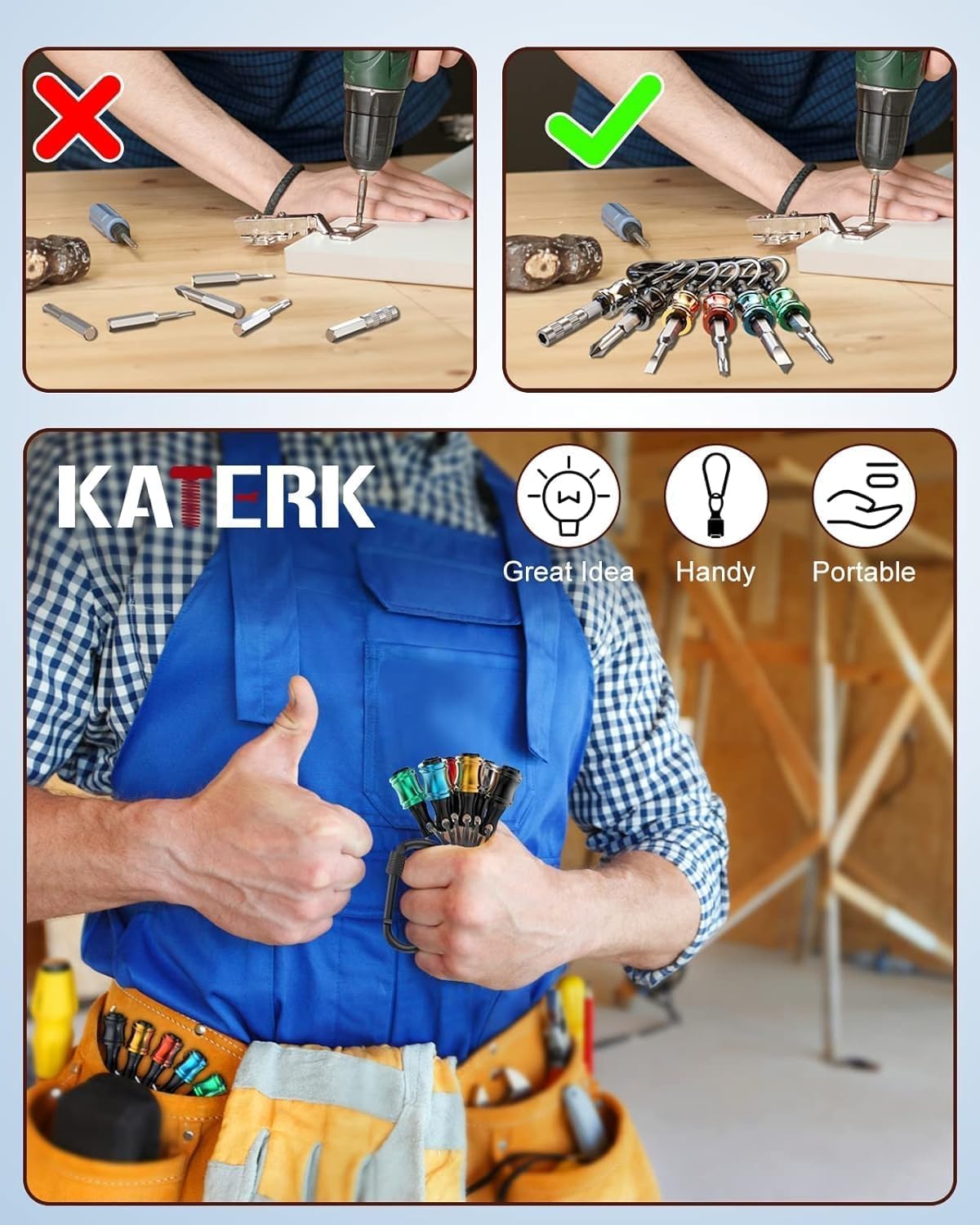 Katerk Quick-Change Screwdriver Bit Holder Keychain, 1/4 in, 6 Pcs