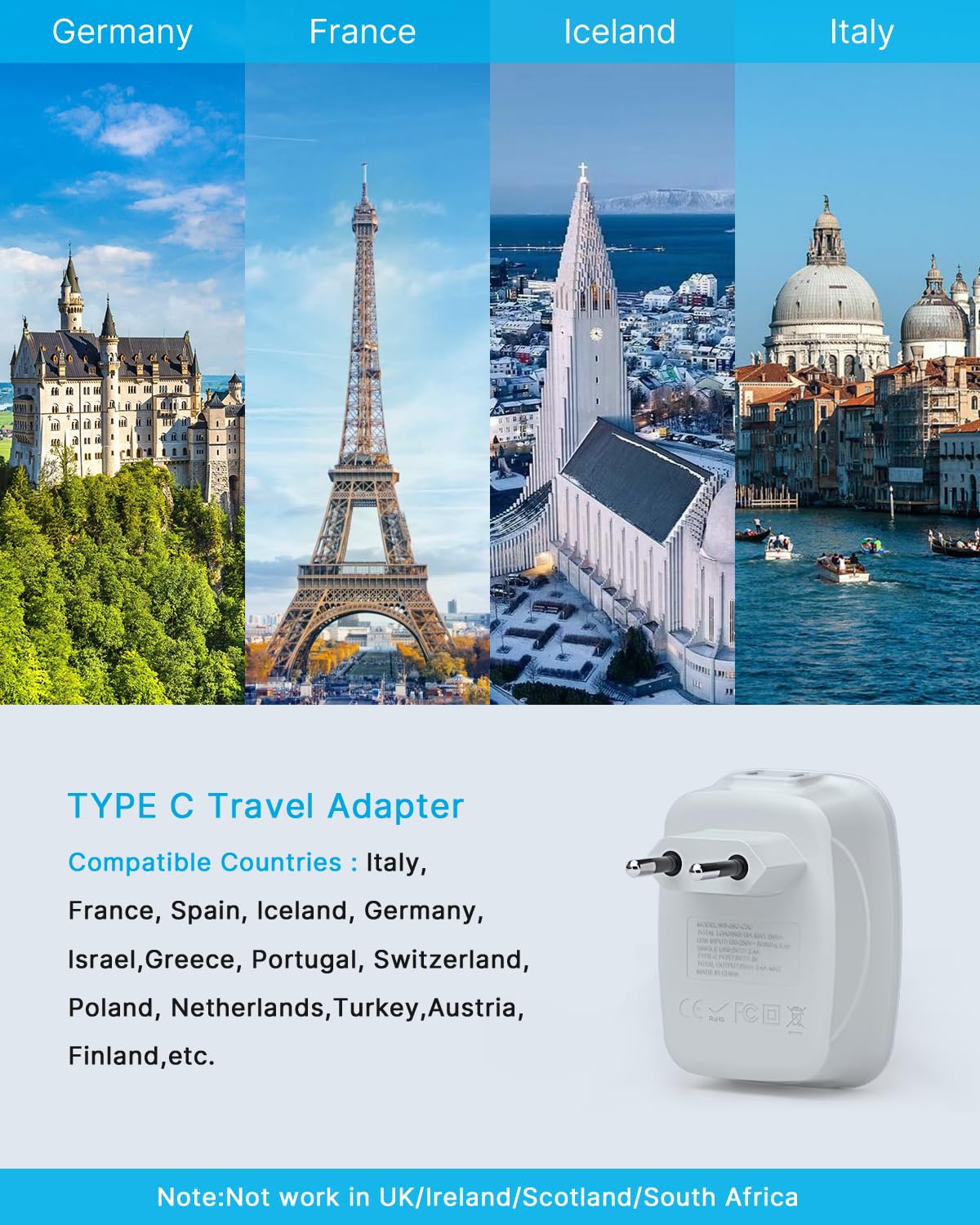 VINTAR European Plug Adapter, 2-Pack