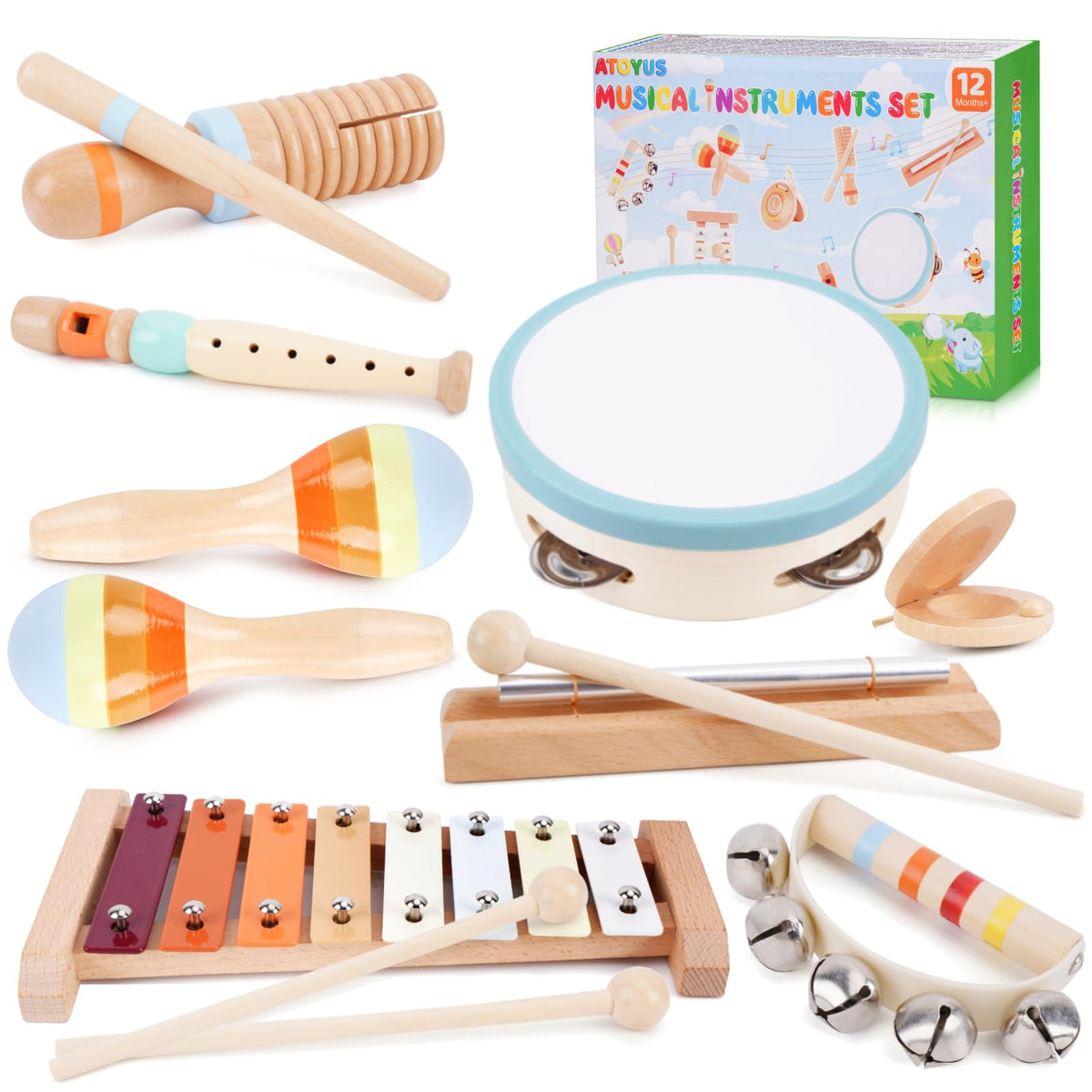 Wooden Musical Instruments for Toddlers 1-3