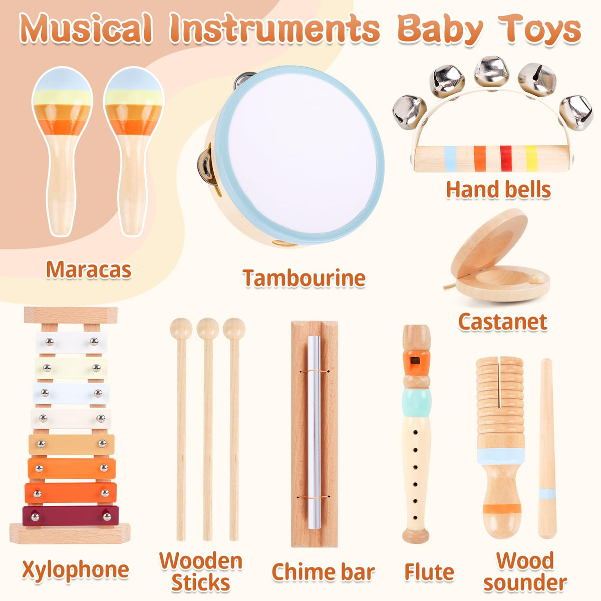 Wooden Musical Instruments for Toddlers 1-3