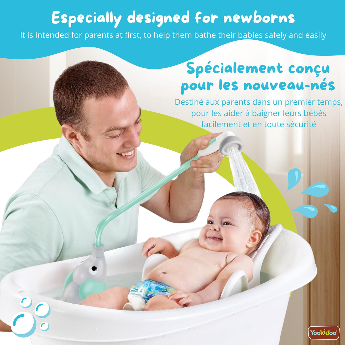 Yookidoo Elephant Baby Bath Shower Head, Teal (40212)