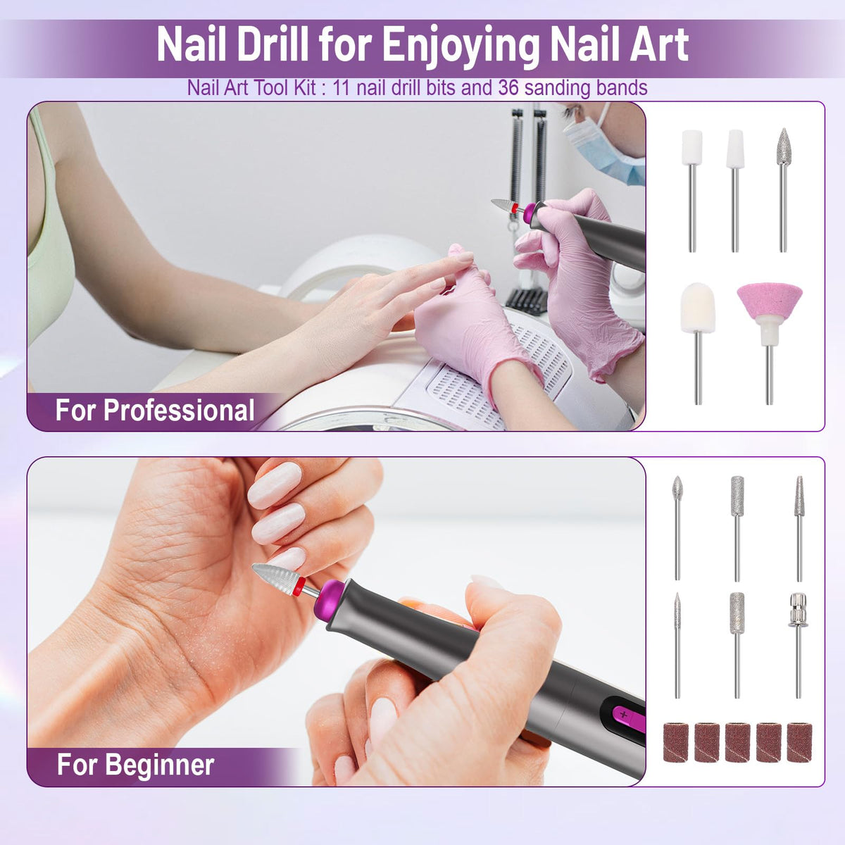 SnnyNyx Cordless Electric Nail Drill, 35000 RPM, Matte Gray