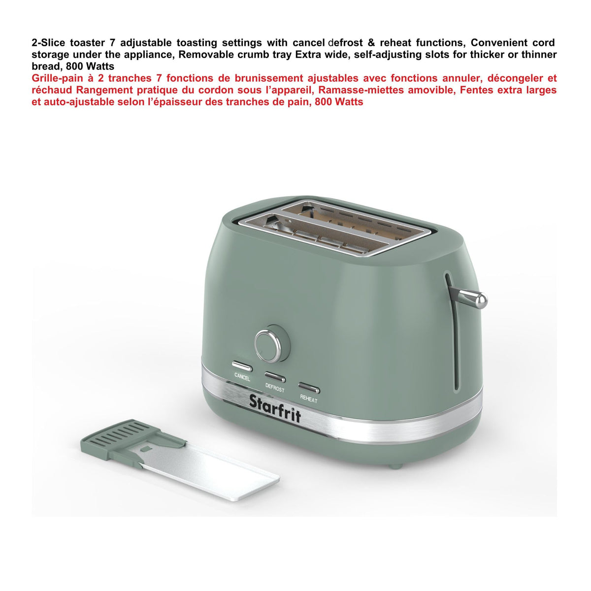 Starfrit 2-Slice Toaster, 850 W, Sage