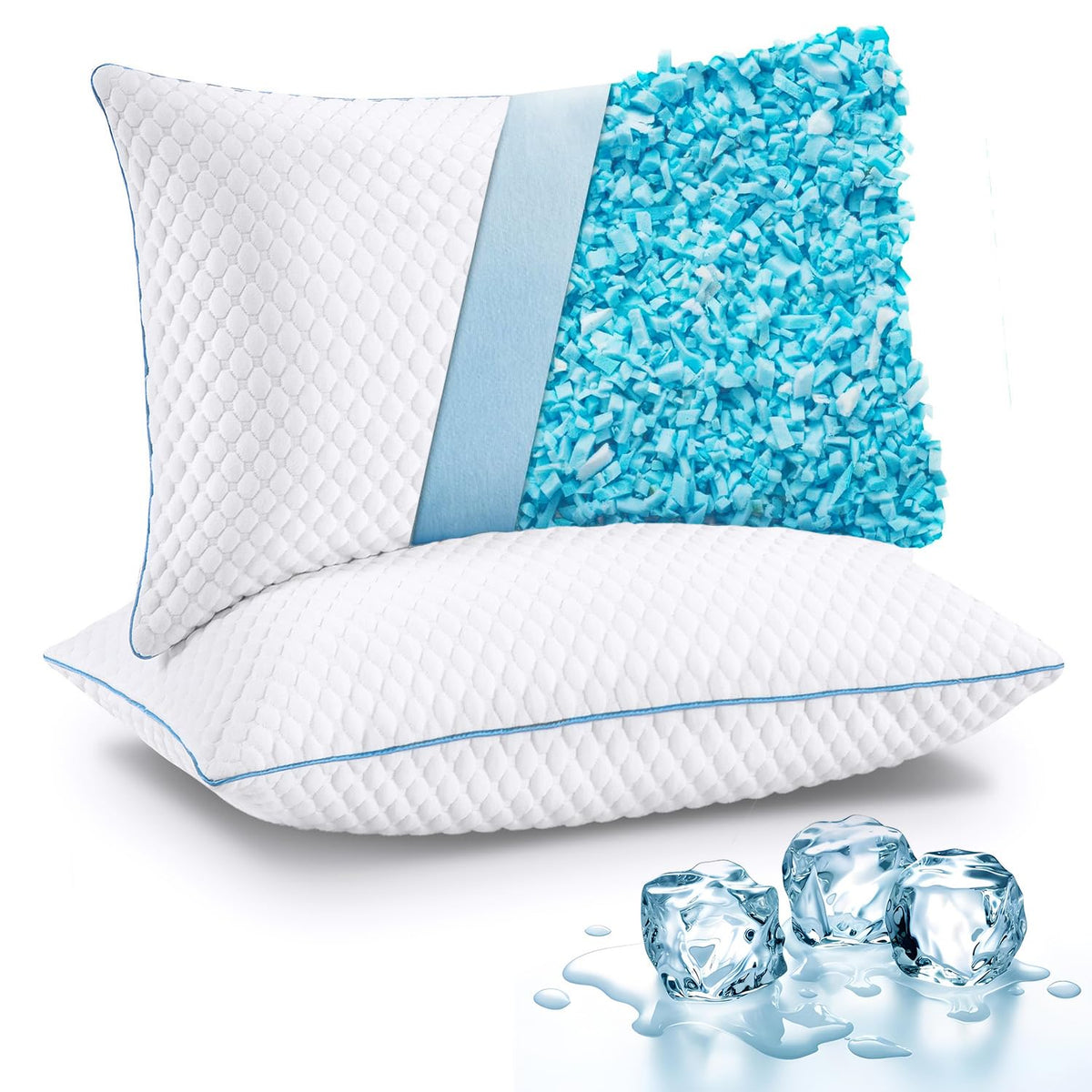 VVZ Cooling Shredded Memory Foam Pillows, Queen Size, 2 Pack