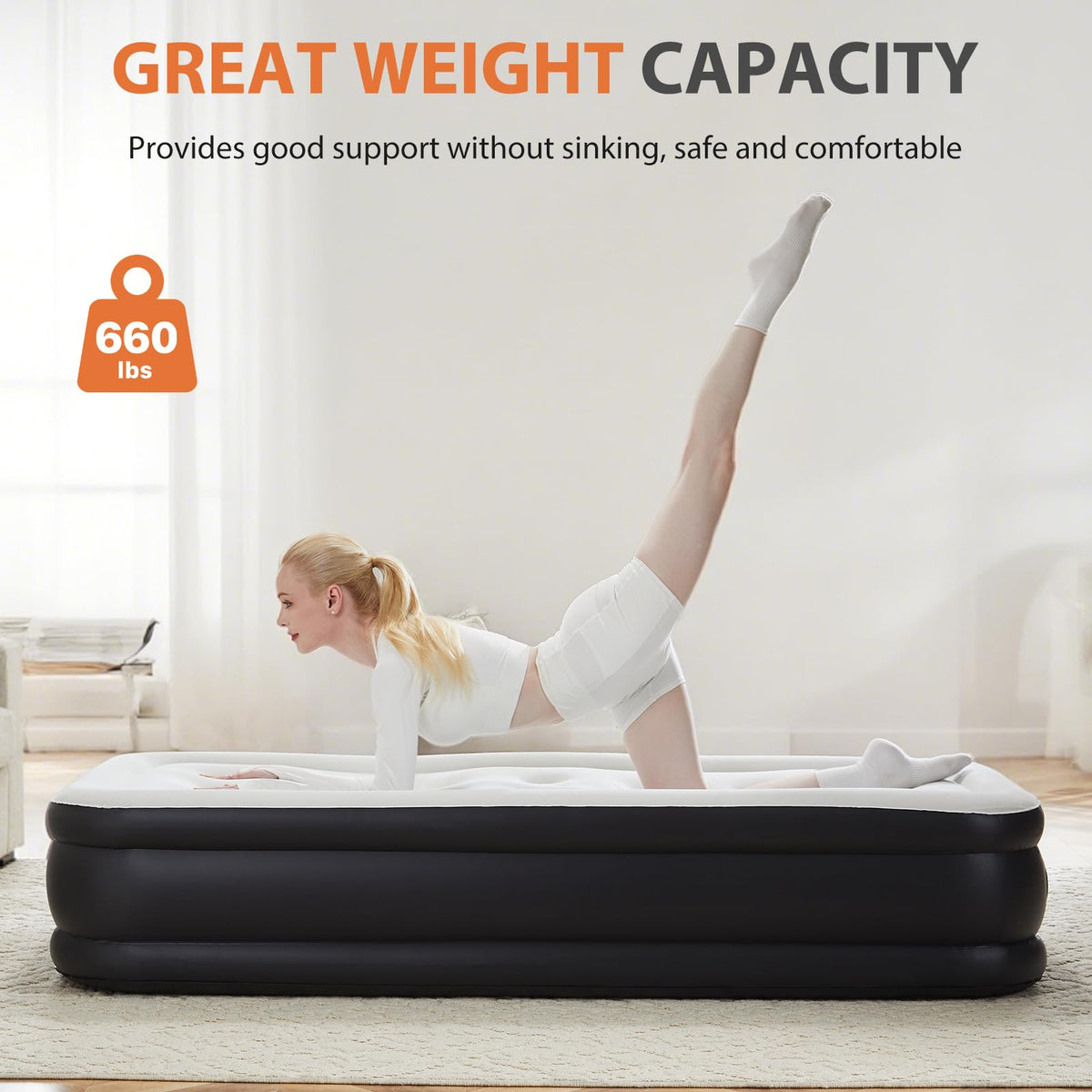 Sweetcrispy Twin Air Mattress, 18" Inflatable with Built-in Pump