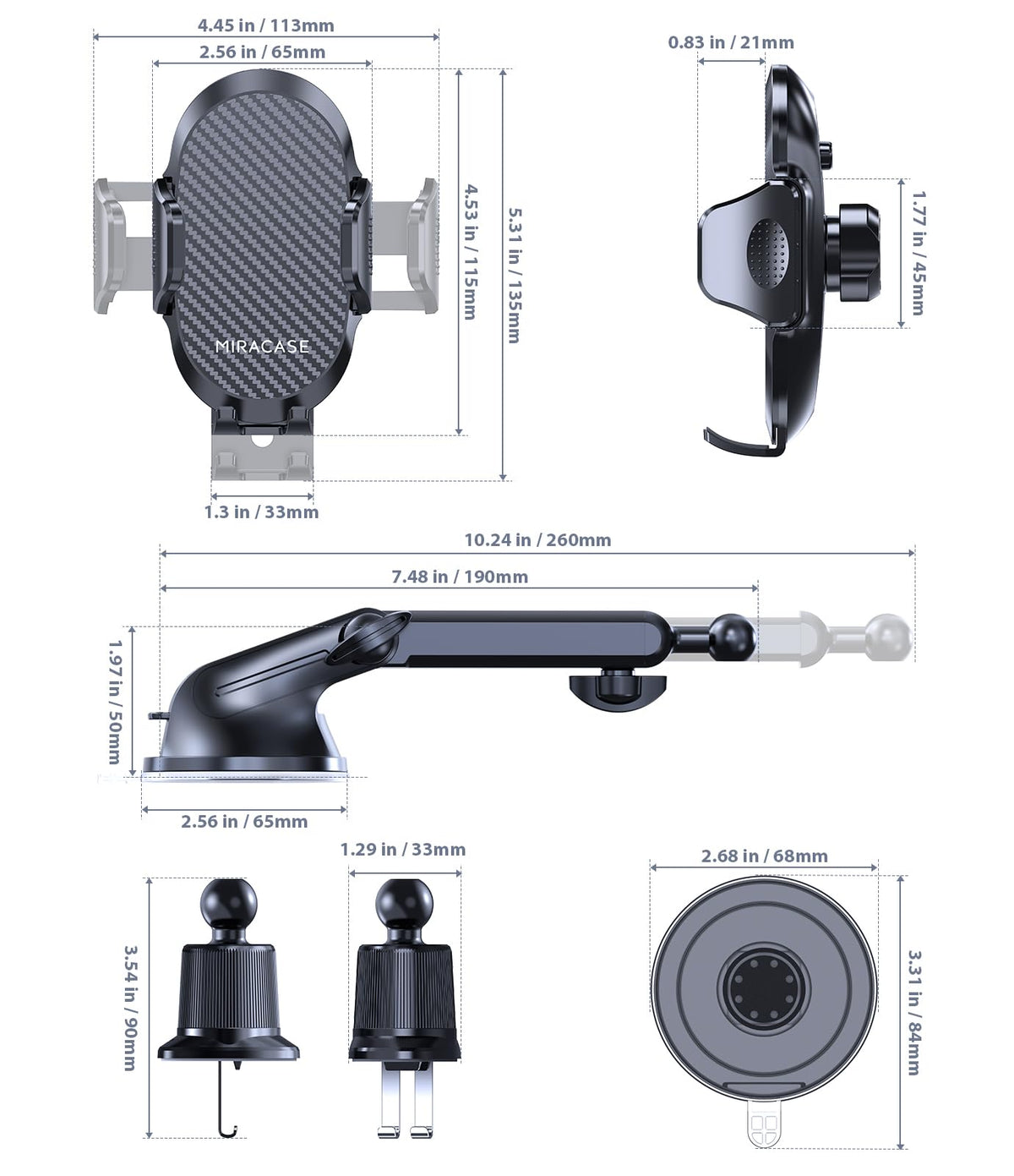 Miracase 4-in-1 Car Phone Mount with Suction Cup